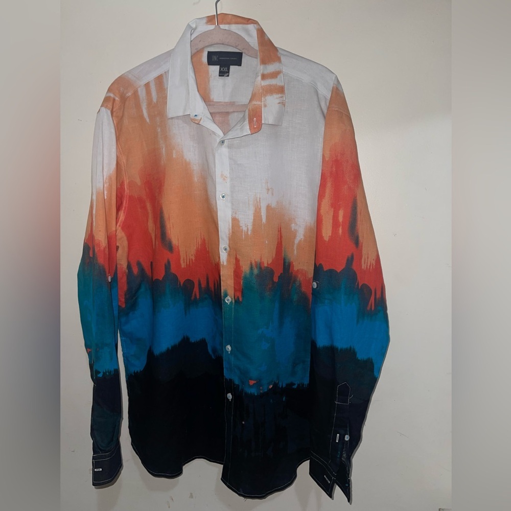 NWOT International Concepts INC Men's Tie Linen Blend Dyed Button Down Shirt - Picture 6 of 9